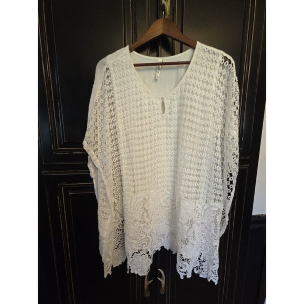 Monorelo Large‎ Beach Cover-up,shirt,  Lace, Lined, Vacation, Beautiful, White